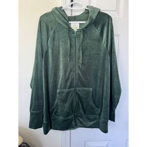 Offline‎ by Aerie Womens Green Velour Full Zip Hoodie Sweatshirt Size Medium